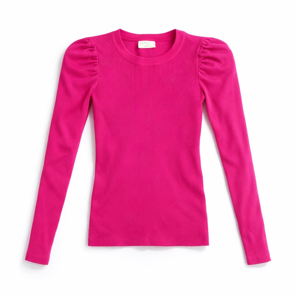 Dreamers by Debut Ribbed Puff Sleeve Sweater Top Pink Women’s Large